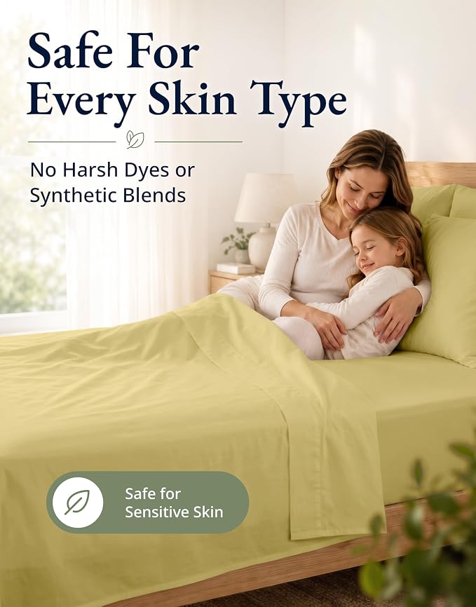 LANE LINEN Twin XL Fitted Sheet, 100% Organic Cotton 2-Piece Set (1 Fitted Sheet, 1 Pillowcase), Percale Weave, Bottom Sheet, Soft, Breathable, Fits Mattress Upto 15" Deep - Cocoon (No Flat Sheet)