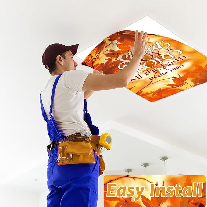 8 Pcs Fluorescent Light Covers with 80 Magnets Decorative for Classroom Ceiling Lights 4 x 2 Feet Magnetic Light Cover Filter Easy Install for Office Hospital Home Ceiling Supplies（Maple Leaf Bible)