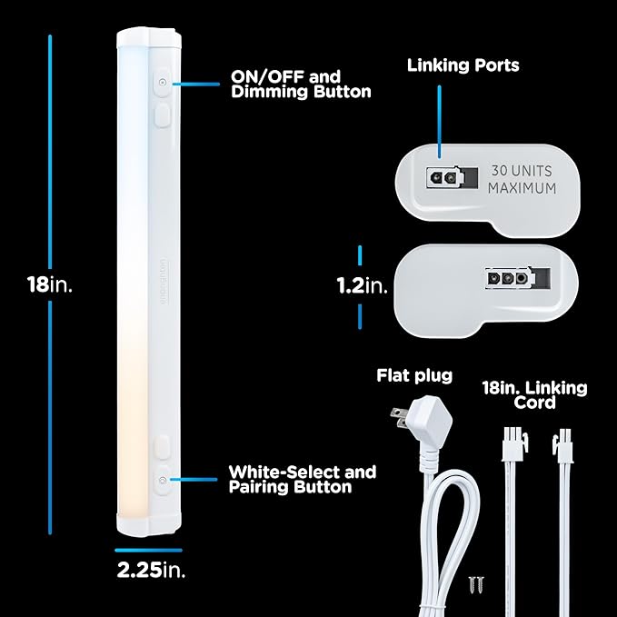 Enbrighten 18 inch Plug-in Under Cabinet Lights, 1245 Lumens, Five White Settings from (2700K-6500K), Full Range Dimmable, One-Touch Sync Control, Linkable Under Counter Lights for Kitchen 82785-T1