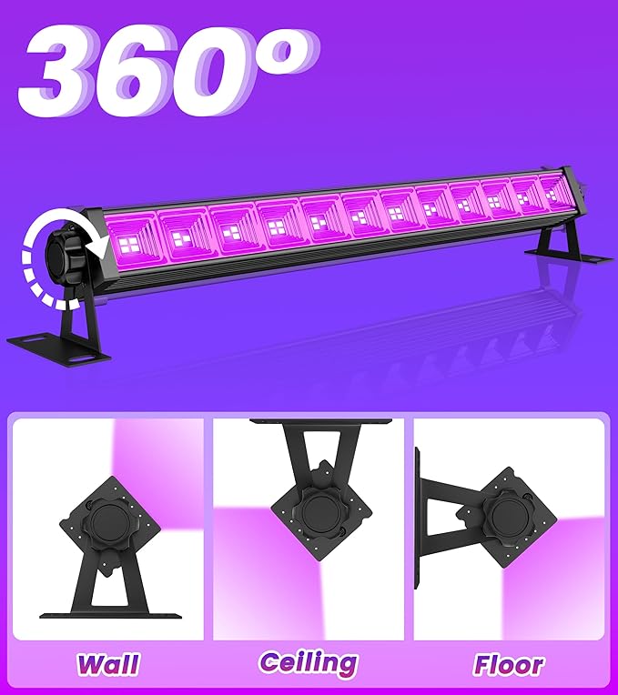 42W 6 Pack LED Black Light Bar, Blacklight Light Up to Lagre Area with 6ft Cable+Switch+Plug, Glow Party Light Supply for Halloween, Fluorescent Poster, Body Paint, Birthday,Classroom, Bedroom