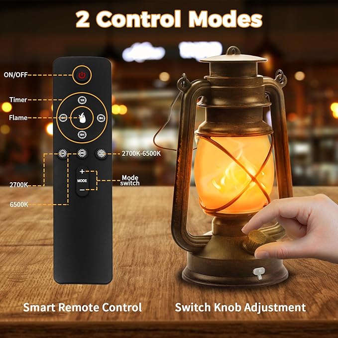 Wondrastical 2 Pack Bronze Vintage 4 Modes LED Lanterns，Rechargeable Flickering Flame Lights Decorative Outdoor&Indoor, Remote Control Waterproof Hanging Lantern for Camping,Patio Garden Pathway