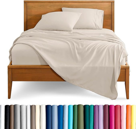 Bare Home Split Head Flex King Sheet Set - 1800 Ultra-Soft Microfiber Bed Sheets - Double Brushed - Deep Pockets - Easy Fit - 4 Piece Set - Bedding Sheets & Pillowcases (Wheat)