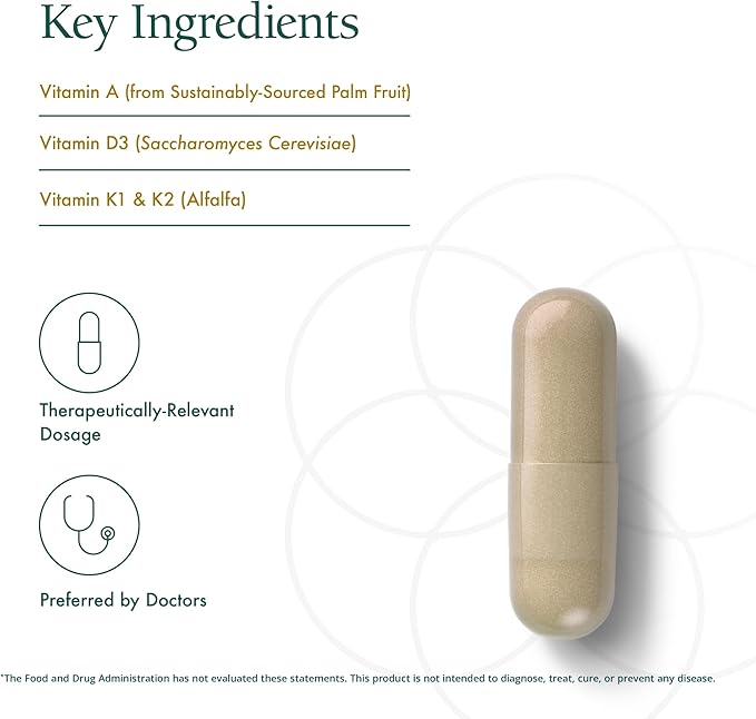 Complément Vitamine D-A-K de Natura Health Products - Soutient la santé des os, du cœur et de la vision, contient des Vitamines D3 5000 UI, A 1000 UI, K2 50 mcg, K1 550 mcg, Biodisponible (60 Gélules)