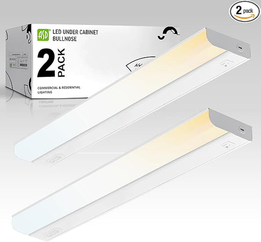 ASD LED Under Cabinet Lighting Hardwired, 24 Inch 12W 2700K-5000K Selectable, 1051LM, CRI90+, Direct Wire Linkable Under Counter Lights for Kitchen, Dimmable Under Cabinet Lights, White, UL, 2 Pack