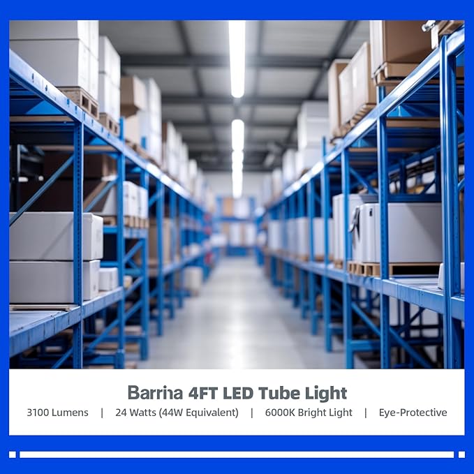 Barrina 4FT LED T8 Type B Light Tube, 24W, 3500LM, 6000K Bright Light, Ballast Bypass, 4 Foot T8 Fluorescent Replacement Tube, Dual-End Powered, T8 T10 T12 LED Replacement, Frosted Cover, 16 Packs