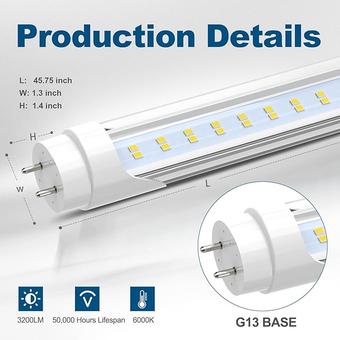 JESLED 4FT LED T8 Type A+B Tube Lights, 24W(65W Equivalent), 3200LM, 6000K, Single or Double End Powered, Plug and Play or Ballast Bypass, 4 Foot T10 T12 Fluorescent Bulbs Replacement, Clear(25-Pack)