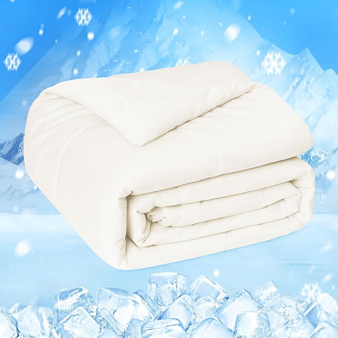HOMFINE Cooling Comforter King Size, Beige Summer Cooling Blanket for Hot Sleepers and Night Sweats, Japanese Double-Sided Cold Tech Fabric Q-Max 0.45, Soft Breathable Silky Smooth Lightweight