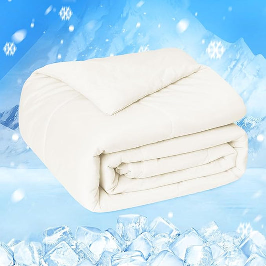 HOMFINE Cooling Comforter King Size, Beige Summer Cooling Blanket for Hot Sleepers and Night Sweats, Japanese Double-Sided Cold Tech Fabric Q-Max 0.45, Soft Breathable Silky Smooth Lightweight