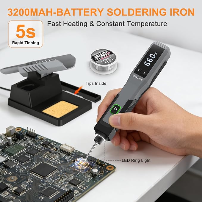 Soldering Iron Kit Cordless 5s Heating 14-in-1 Portable Soldering Iron with LED Display 392-932℉, Auto Sleep, Electric USB Rechargeable Wireless Welding Tool for Precision Repair DIY