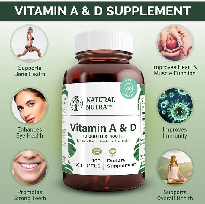 ナチュラルニュートラ ビタミンA&D、骨の健康をサポートし、目の健康を増進、丈夫な歯を促進、活力を向上、タラ肝油由来、全体的な健康をサポート、10000IU/400IU、ソフトジェル100粒