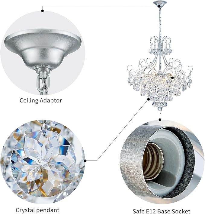 ANJIADENGSHI Crystal Chandelier K9 Crystal Lighting Chandelier for Living Room 10 E12 Bulbs High 27.6 in x Diameter 22.8 in, Silvery