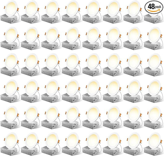 FREELICHT 48 Pack 4 Inch 5CCT Ultra-Thin LED Recessed Ceiling Light with Junction Box, 2700K/3000K/3500K/4000K/5000K Selectable, 700LM Brightness, Dimmable Canless Wafer Downlight, 10WEqv90W-ETL&FCC