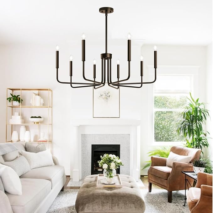 8-Light Farmhouse Chandelier for Dining Room Lighting Fixtures Hanging, Oil-Rubbed Bronze Dining Light Fixtures Industrial Chandelier for Bedroom, Foyer, Hall, Kitchen, Living Room and Entryway