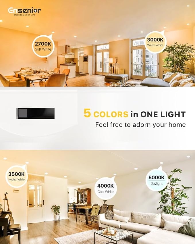 Ensenior 4 Inch LED Can Lights 4 Pack, Dimmable Retrofit Led Recessed Lighting, 5CCT Adjustable Color Temperature (2700K-5000K), 7W=77W 700LM, IC & Damp Rated, ETL&FCC Certified