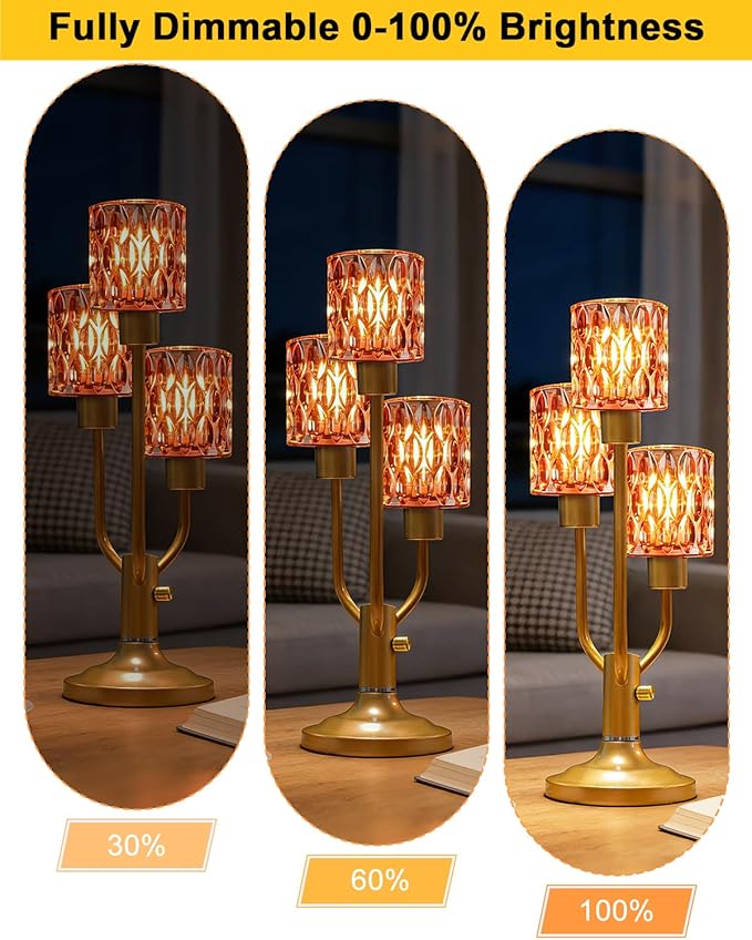 Mid Century Modern Table Lamp Dimmable Nightstand Lamp Gold Vintage Desk Lamp with Red Glass 3 Bulbs Included Warmwhite Ambient Bedside Lamps for Living Room Bedroom Office Home Decor