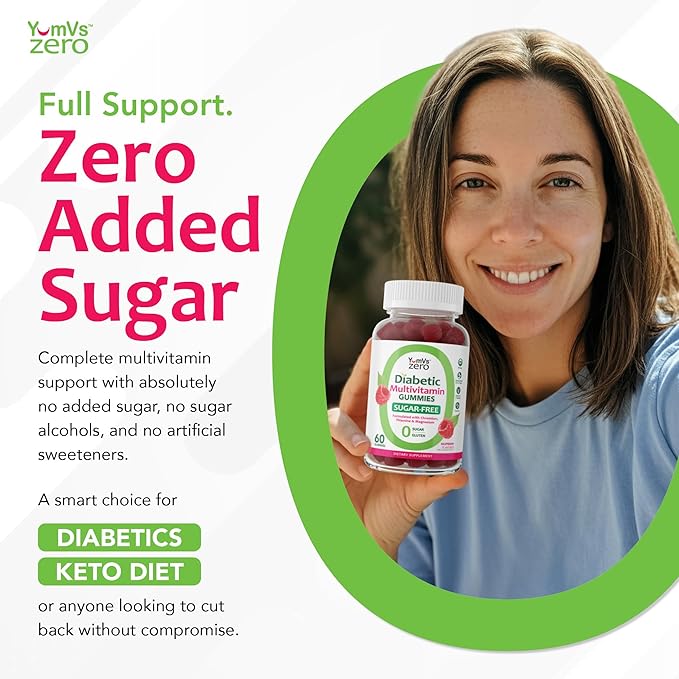 YUM-V'S Multivitamin for Women & Men – Sugar Free Multivitamin Gummies – Zero Sugar Gummy with Chromium, Thiamine & Magnesium – Keto-Friendly Daily Vitamin Gummy – Natural Raspberry Flavor – 60 Count