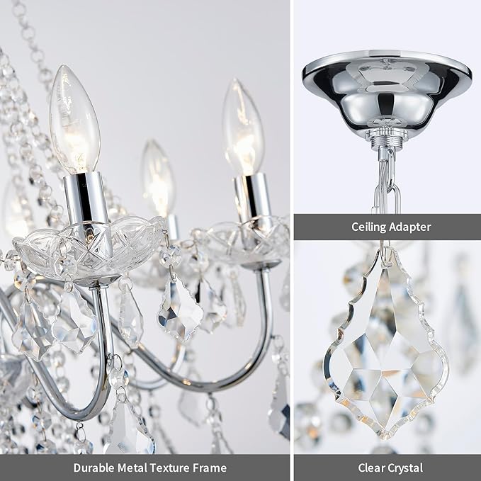 Modern Crystal Chandelier, 8-Light Crystal Chandeliers for Dining Room Light Fixture, Crystal Pendant Ceiling Light Chrome Lighting Fixture for Living Room Hallway Foyer Bedroom Kitchen Bathroom