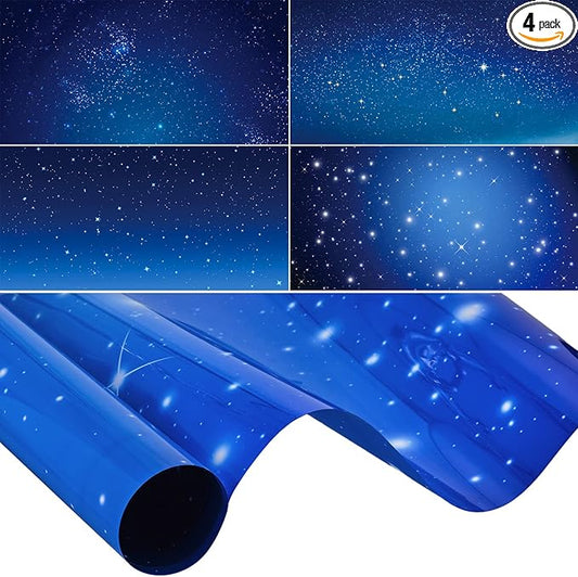 Amylove 4 Pcs Fluorescent Ceiling Light Covers with Star and Night Pattern, Classroom, Dark Color