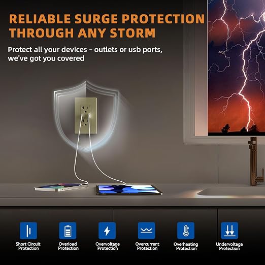 ELEGRP USB A & USB C Wall Outlet, 20 Amp Duplex Tamper Resistant Receptacle Plug NEMA 5-20R, Wall Plate Included, UL Listed, 10 Pack, Matte Light Almond