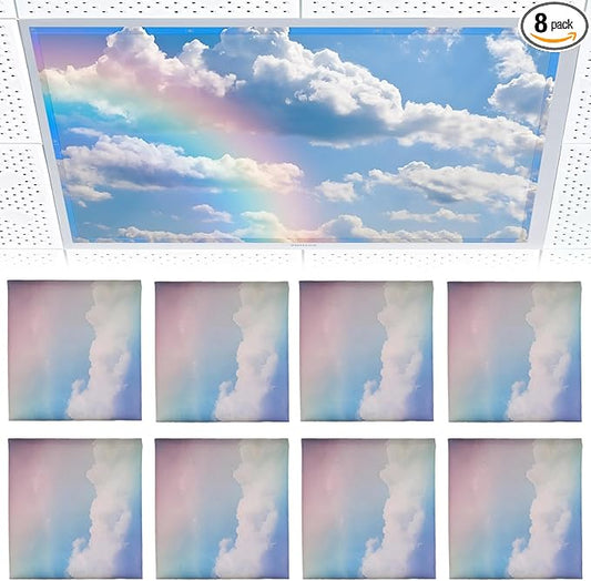 Torixqi 8 Pcs Fluorescent Light Covers for Ceiling Lights Classroom, Magnetic Light Filters, Fluorescent Light Diffuser Covers for Office, Hospitals, Home 4 x 2 Feet (rainbow)