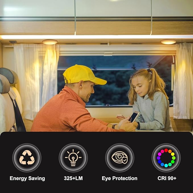 acegoo 12V LED Ceiling Dome Light, RV Interior Puck Light, 12 Volt Overhead Panel Light for Motorhome Travel Trailer Camper Van Boat, CRI 90+ Surface Mount DC 12V 6-Pack (3000K Warm White)