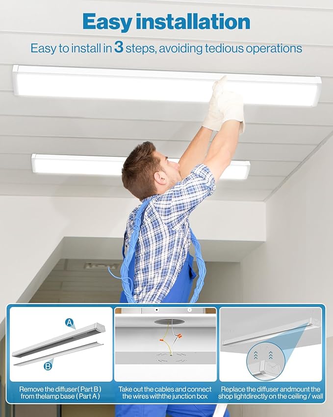 Sunco 8 Pack LED Garage Ceiling Lights Wraparound Fixture 4FT,Linkable Shop Light, 3500 LM, 40W=300W, 5000K Daylight, Hardwired, Surface Mount, Utility Workshop Light ETL