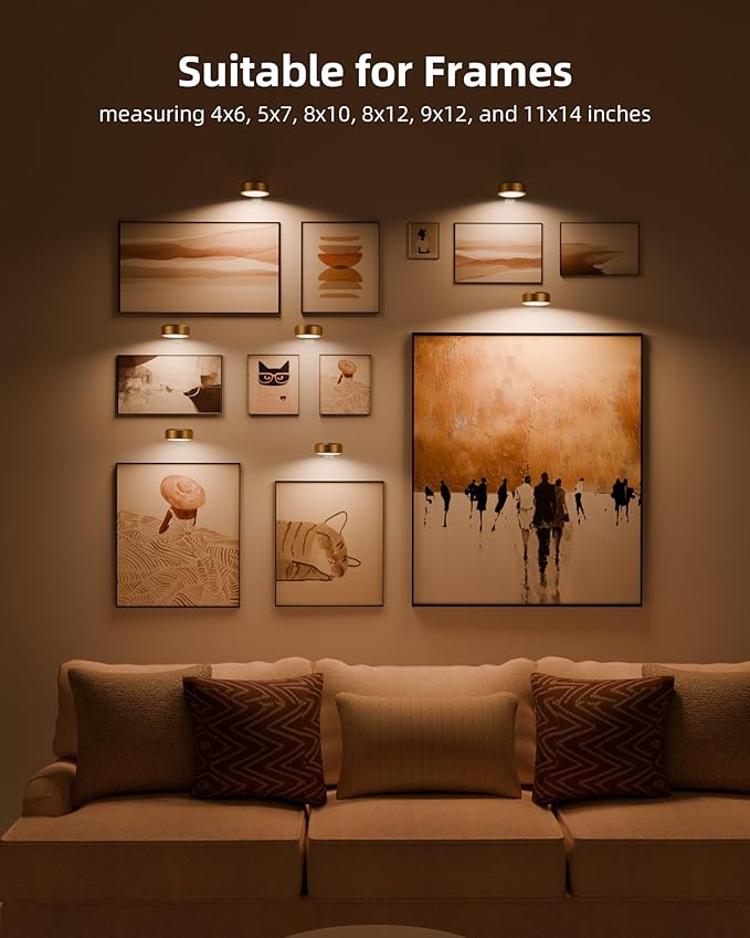 EZVALO Picture Lights for Wall, 2000mAh Rechargeable Battery Magnetic Poster Lights with 3 Color Temps & 12 RGB, Remote Dimmable Timer Painting Light, Wall Decor Light for Art Display, Frame (3 Pack)