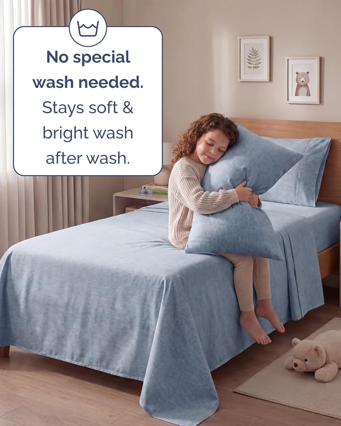 Twin 4 Piece Sheet Set - Comfy Breathable & Cooling - Soft Hotel Luxury Bedding Set with 8-16 Inch Deep Pockets - 1 Flat & 1 Fitted Sheet & 2 Pillowcases - Wrinkle Free & Easy Care - Heathered Blue
