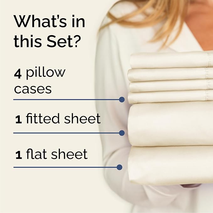 Cal King 6 Piece Sheet Set - Comfy Breathable & Cooling - Ultra Soft Hotel Luxury Bedding Set w/ 8-16 Inch Deep Pockets - 1 Flat & 1 Fitted Sheet & 4 Pillowcases - Wrinkle Free & Easy Care - Off White