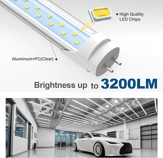 JESLED 4FT LED T8 Type A+B Tube Lights, 24W(65W Equivalent), 3200LM, 6000K, Single or Double End Powered, Plug and Play or Ballast Bypass, 4 Foot T10 T12 Fluorescent Bulbs Replacement, Clear(16-Pack)