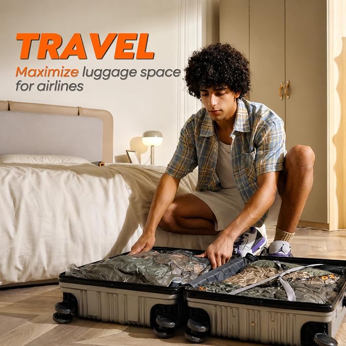 Rechargeable Wireless Pump Travel Storage Bags Set - 15 Pack Small Size Vacuum Bags for Travel & Home, Space-Saving Compression Packing for Clothes, Suitcase Luggage