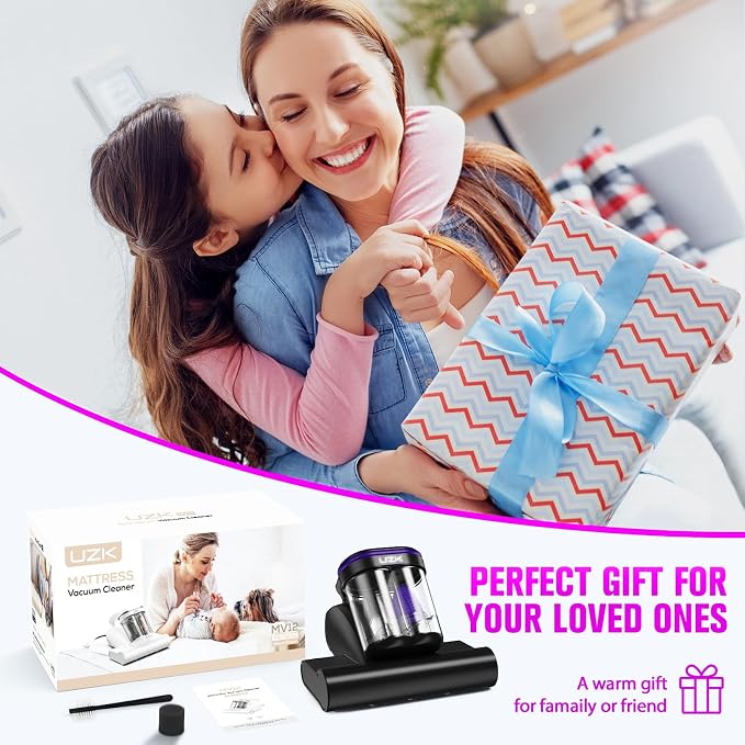 Bed Vacuum Cleaner Mattress Vacuum Cleaner,16Kpa Powerful Handheld Vacuums with UV-C Light & Double Dust Cup & High Heating & Ultrasonic & HEPA Filter for Bed Sofa(Corded,Midnight Purple)