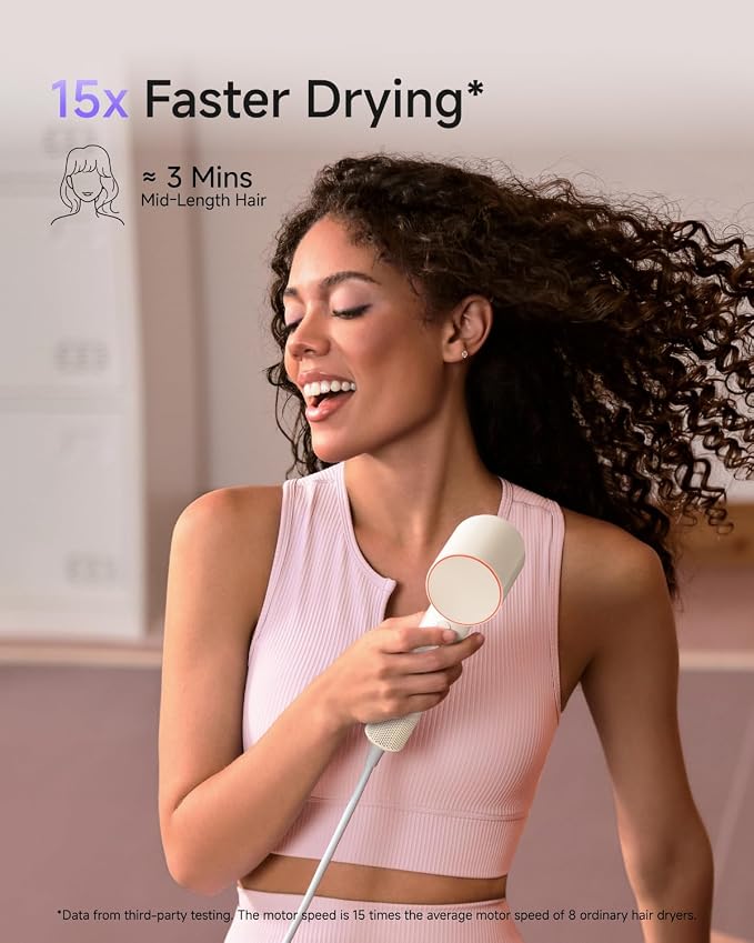 Laifen Air Hair Dryer, Lightweight and Palm-Sized Compact, 15× High-Speed Drying with 110, 000 RPM Powerful Motor, Smart Temperature Control, 200 Million Negative Ions, 5 Modes & 2 Airspeeds, Milktea