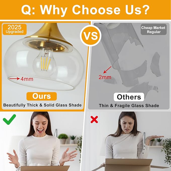 Modern Pendant Lights for Kitchen Island, Gold Pendant Light Fixtures with 8.5" Clear Glass Shade, Industrial Hanging Pendant Lights Fixture for Kitchen Island Dining Room Bedroom Entryway 1 Pack