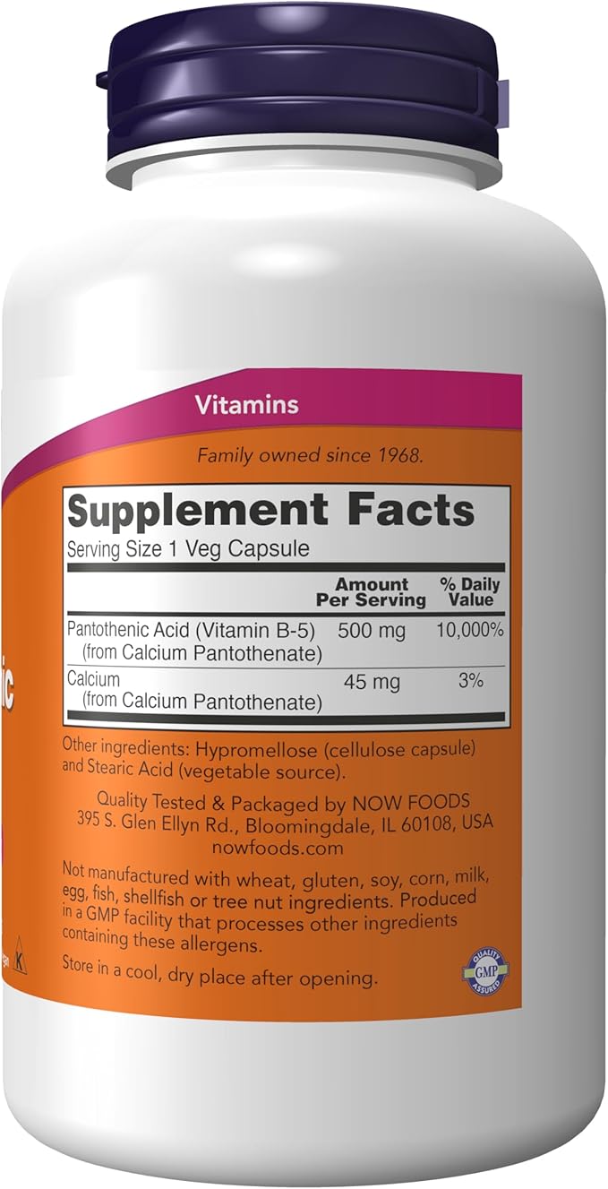 NOW Foods Pantothenic Acid 500 mg, 250 Capsule (3 Pack)