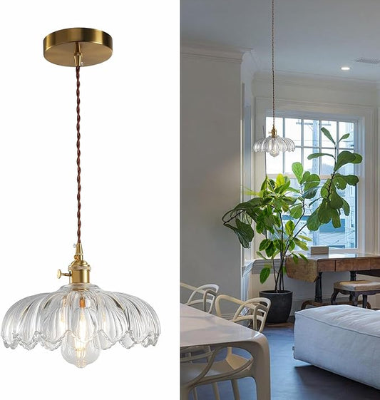 XZHGCEE Glass Pendant Lights Kitchen Island: Vintage Pendant Light Fixtures Small Pendant Light Dining Room, Clear Hanging Light for Living Room, Schoolhouse, Entryway, Foyer, E26