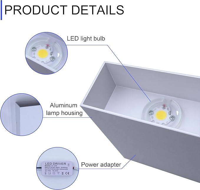 KICAAO LED Wall Sconces 4 Pack, 12W Modern Wall Lamp, White Up Down Wall Mount Lights for Living Room Hallway Bedroom Decor, Hardwired Aluminum Wall lamp