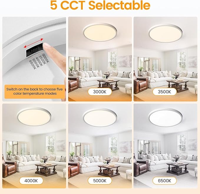 TALOYA 6-Pack 10 Inch Flush Mount LED Ceiling Light Fixture, 5CCT, White | 100–240 VAC Input,Edge-Lit Low Profile Round Design Ideal for Bedroom,Bathroom,Kitchen,Laundry,Closet