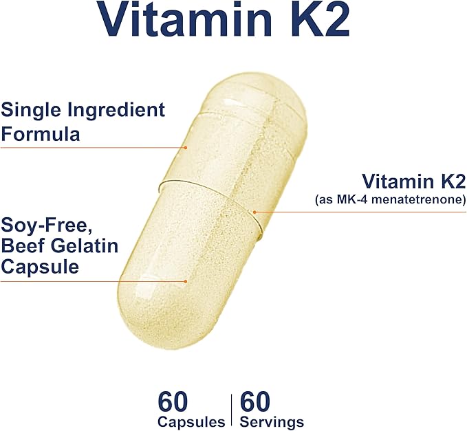 Carlson - Vitamine K2, MK-4 (Ménatétrénone), Supplément de Vitamine K, Santé Osseuse et Cardiaque, Vitamine K2, Sans Soja, 60 gélules
