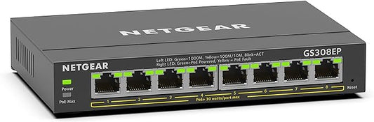NETGEAR 8 Port PoE Gigabit Ethernet Easy Smart Managed Essentials Switch (GS308EP) - with 8 x PoE+ @ 62W,Desktop or Wall Mount,(Pack of 6)