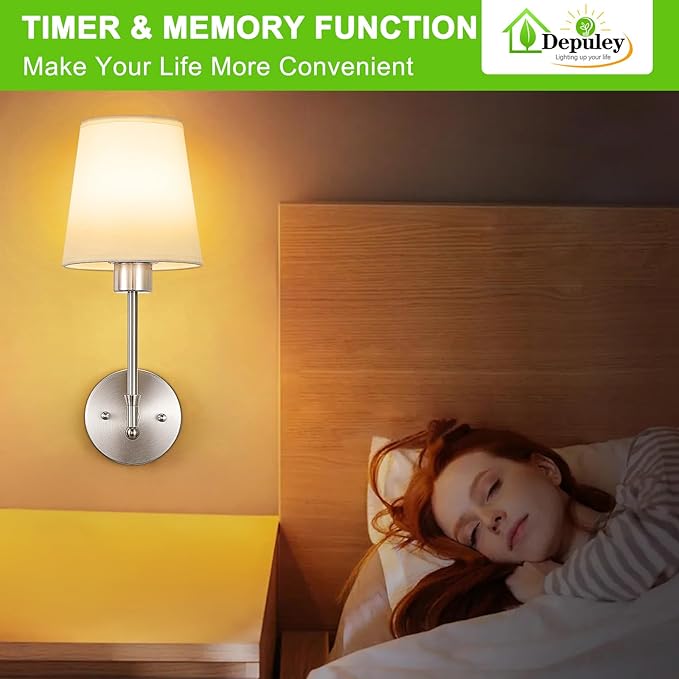 Depuley Battery Operated Wall Sconce: Set of 2 Wireless Wall Lights with Remote for Bedroom - Rechargeable 15 Colors Brushed Nickel Wall Lamp for Living Room Hallway Decor
