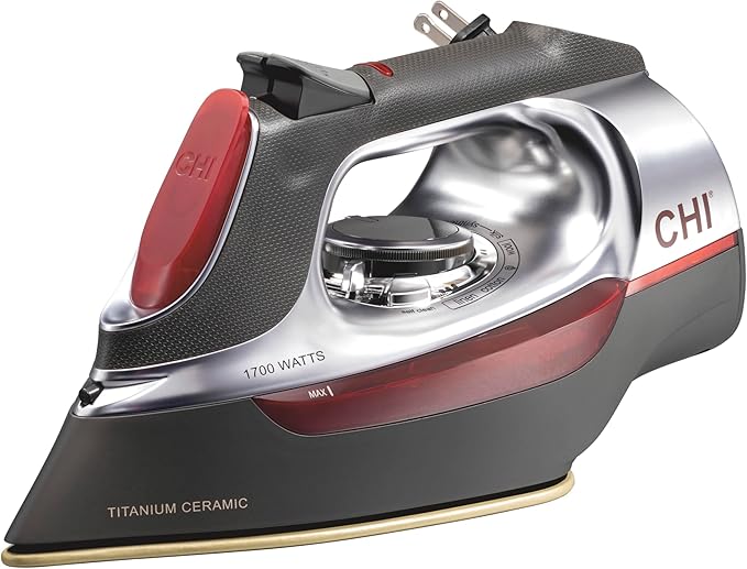 CHI Steam Iron for Clothes with Vertical Steam Burst, Professional Grade, Titanium Ceramic Soleplate, 400+ Steam Holes, 1700 Watts, 3-Way Auto Shutoff, 8' Cord