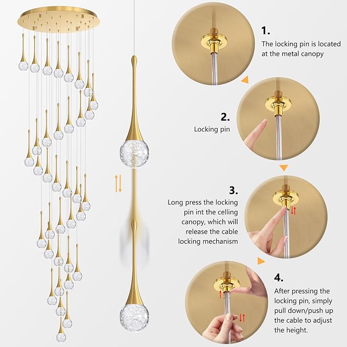 36 Light Modern Glam Crystal Chandelier for High Ceiling LED Dimmable Ceiling Pendant Light Staircase Foyer Enterway Living Room Chandelier Lighting Antique Gold