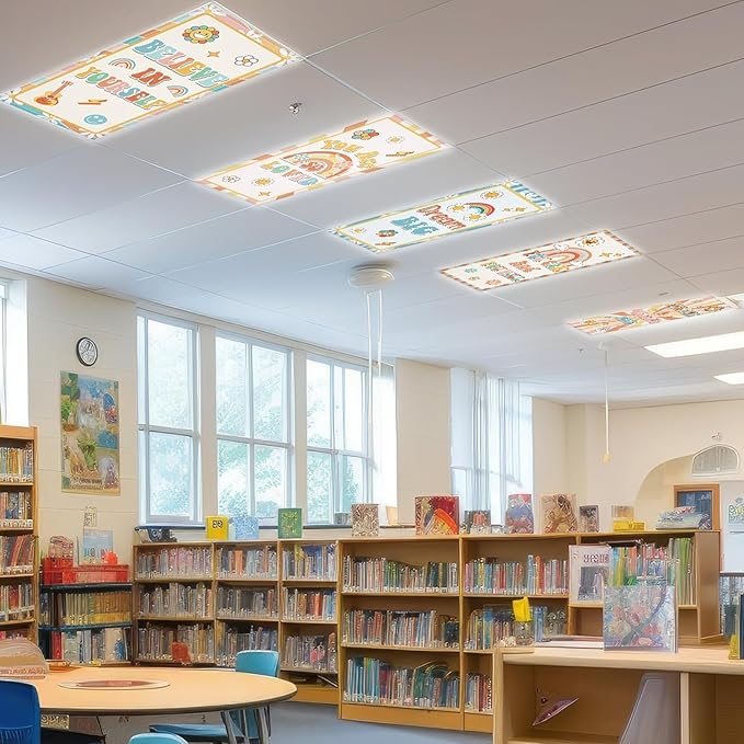 8 Pcs Fluorescent Light Covers with 80 Magnets Decorative for Classroom Ceiling Lights 4x2 Feet Magnetic Light Cover Filter Easy Install for Office Hospitals Drop Home Ceiling Supplies (Hippie Groovy)