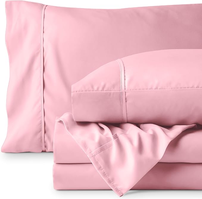 Bare Home Queen Sheet Set - 1800 Ultra-Soft Microfiber Queen Bed Sheets - Double Brushed - Deep Pockets - Easy Fit - 4 Piece Set - Bedding Sheets & Pillowcases (Queen, Light Pink)