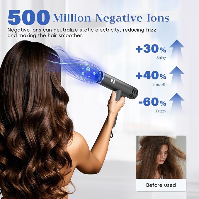 Natrial Ionic Professional Hair Dryer with Diffuser for Curly Hair,1600W&110000RPM High Speed Blow Dryer for Women,Fast Drying,Lock Function,Low Noise,Lightweight for Home Travel Salon,Grey