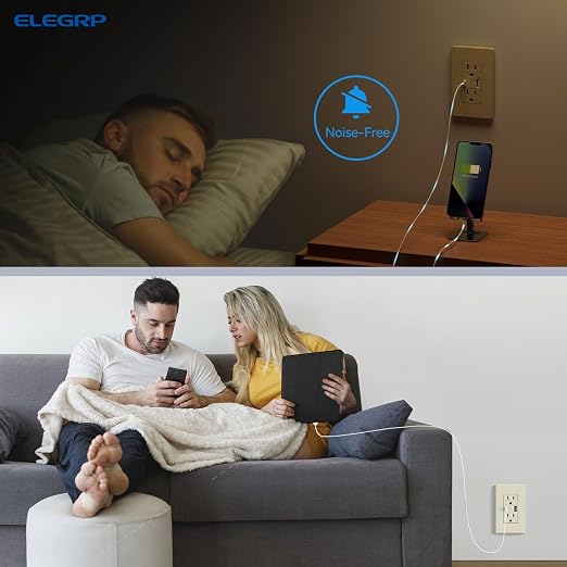 ELEGRP USB Charger Wall Outlet - USB A & C Ports, 15A Tamper Resistant, NEMA 5-15R, Wall Plate Included, UL Listed, 6 Pack, Matte Light Almond