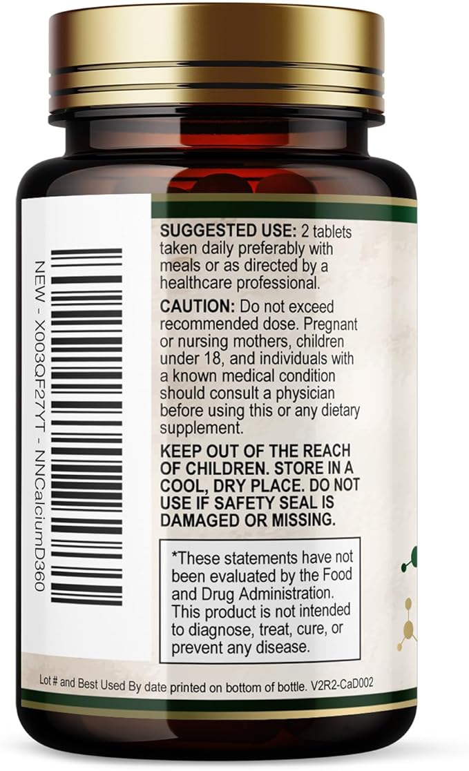 Calcium 1200 mg with Vitamin D3 - Per Serving - Bone Health Supplement - Vitamin D & Calcium Supplements for Women & Men - Bone Strength Support - Natural Calcium Pills - Bottled in USA - 60 Tablets
