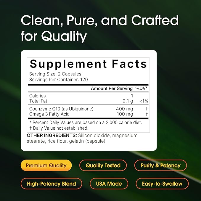 NatureBell CoQ10 400mg with Omega-3-240 Capsules - Antioxidant Supplement for Heart & Energy Health Support - Supports Cellular Energy* - Extra Strength Coenzyme Q10