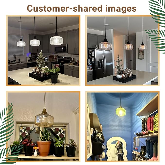 Vintage Gold Pendant Light with Clear Glass, Adjustable Kitchen Pendant Lighting over Island, Brushed Pendant Lights Kitchen Island, Dual Mount Ceiling & Hanging Fixtures with 90° Swivel for Decor